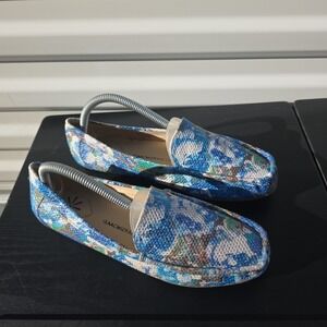 isaac mizrahi Blue Sky Floral Women's 8.5 W‎  Leather  Driving Loafers
